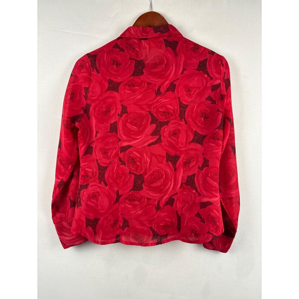 Apostrophe Petite Red Rose Pattern Button-Up Blou… - image 5